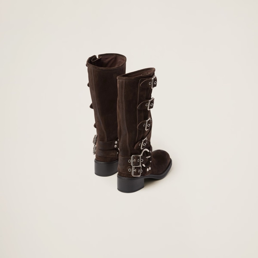 Miu Miu Dark Brown Suede Moto Boots - Picture 3 of 3